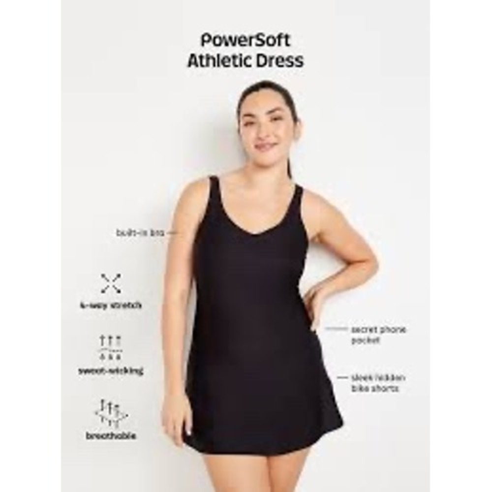 Old Navy Active PowerSoft Athletic Dress Black XL Built-in Bra & Shorts Pocket